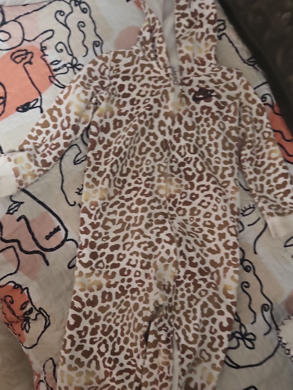 Nike White and Brown Leopard-Print Baby Romper